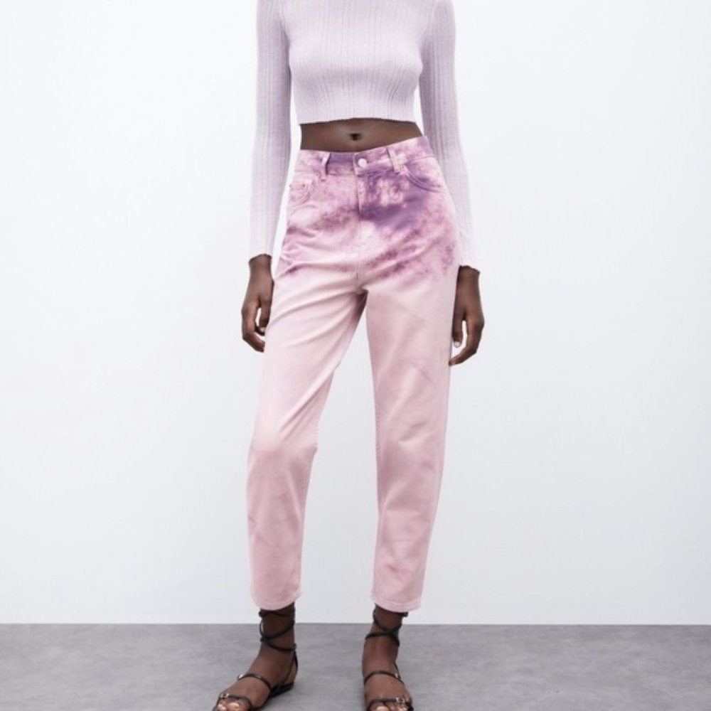 NWT Zara Noa Mom Fit Jeans in Sunset Clouds Purple